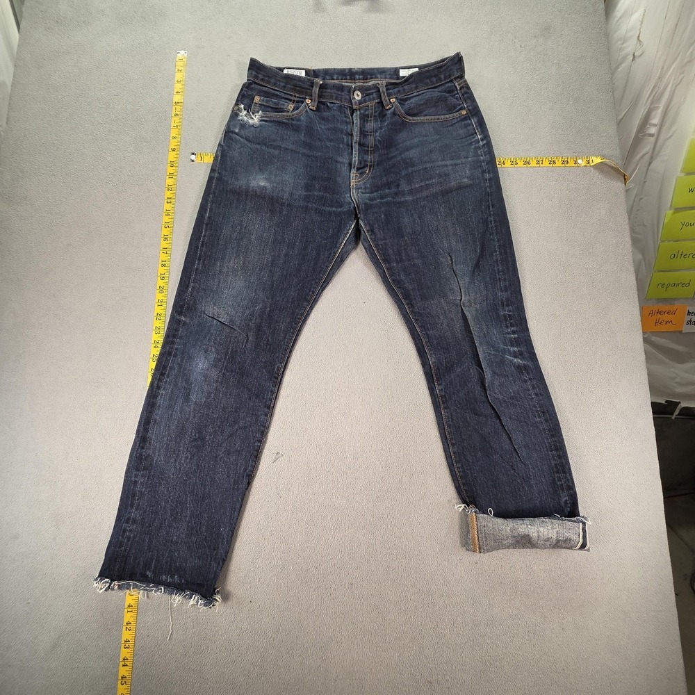 Denim Indigo Master Jeans Mens Selvedge Thrashed Raw Hem Straight leg Fits 32x28